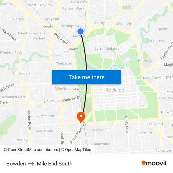 Bowden to Mile End South map