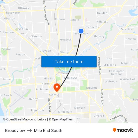 Broadview to Mile End South map