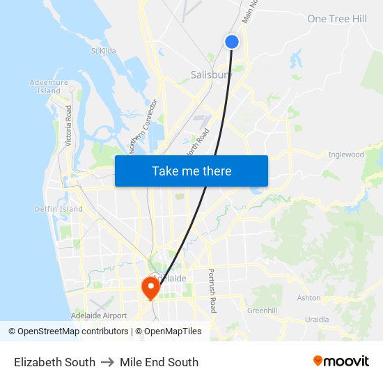 Elizabeth South to Mile End South map