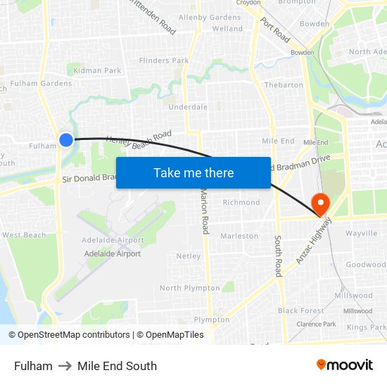 Fulham to Mile End South map