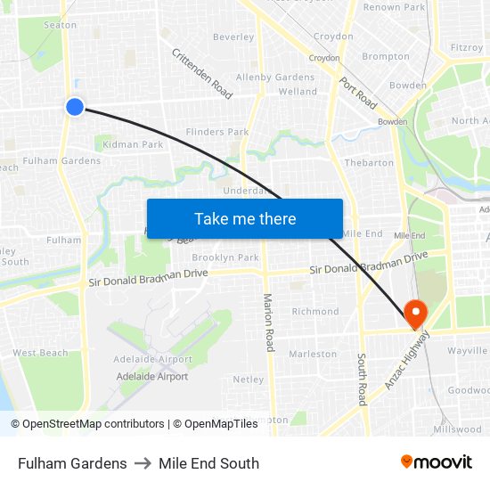 Fulham Gardens to Mile End South map