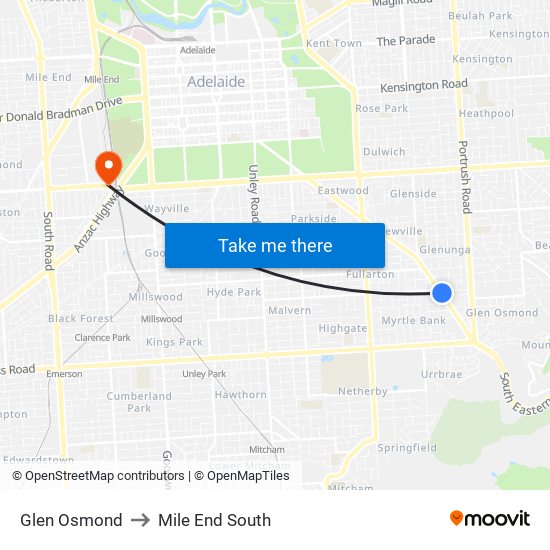 Glen Osmond to Mile End South map