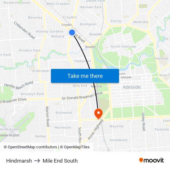 Hindmarsh to Mile End South map