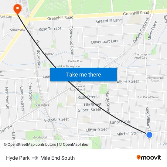 Hyde Park to Mile End South map