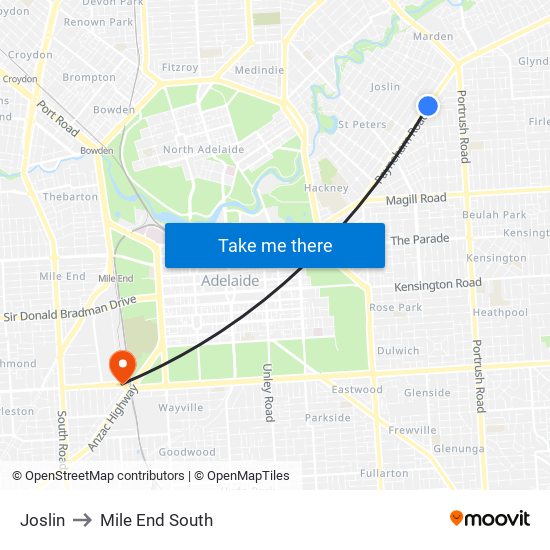 Joslin to Mile End South map