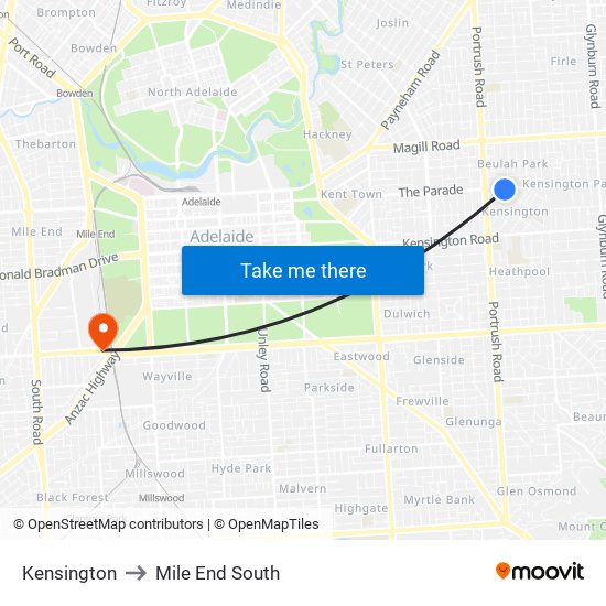 Kensington to Mile End South map