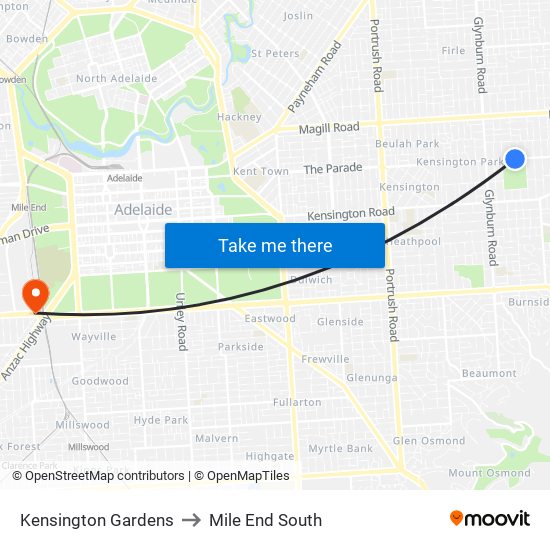 Kensington Gardens to Mile End South map