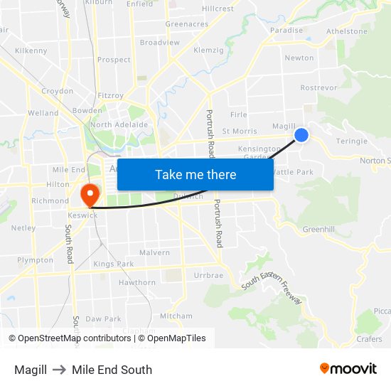 Magill to Mile End South map