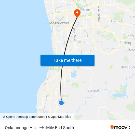 Onkaparinga Hills to Mile End South map