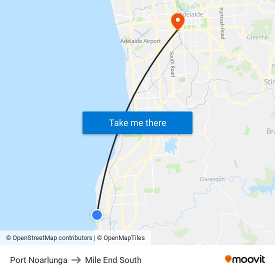 Port Noarlunga to Mile End South map