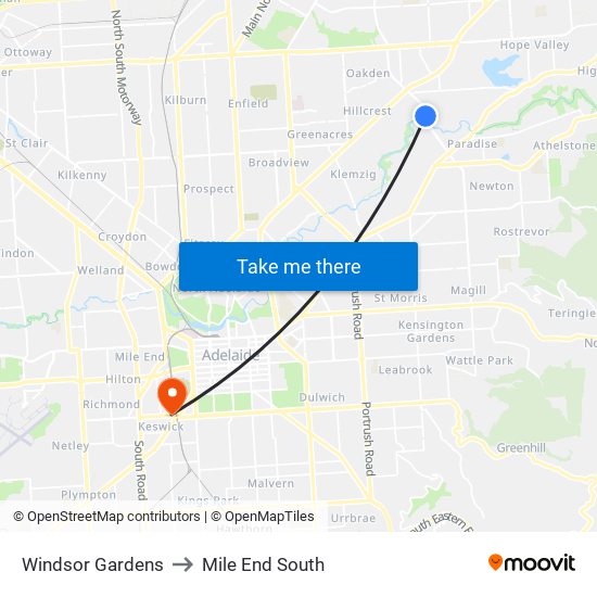 Windsor Gardens to Mile End South map