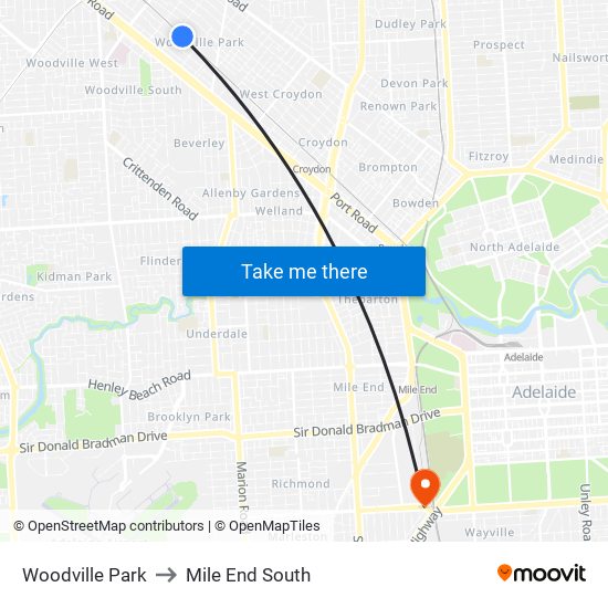 Woodville Park to Mile End South map