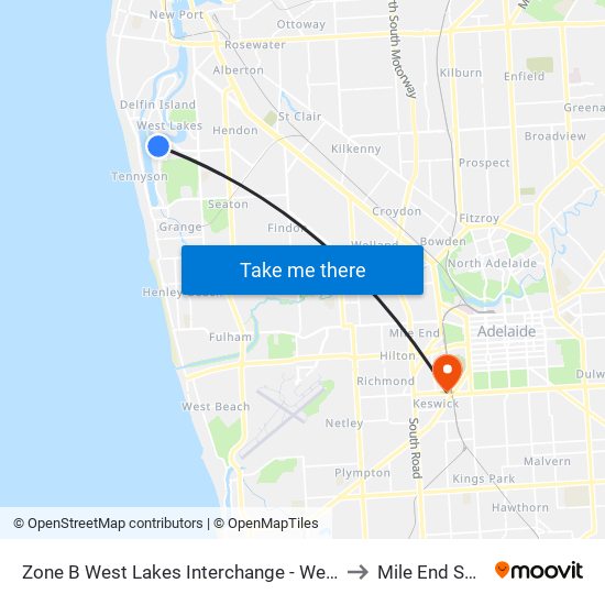 Zone B West Lakes Interchange - West side to Mile End South map