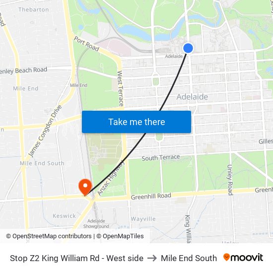 Stop Z2 King William Rd - West side to Mile End South map