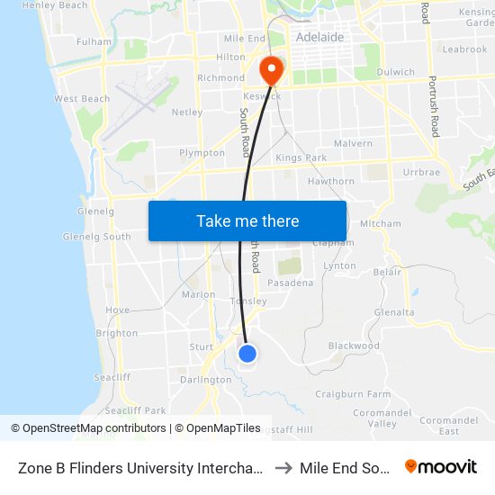 Zone B Flinders University Interchange to Mile End South map