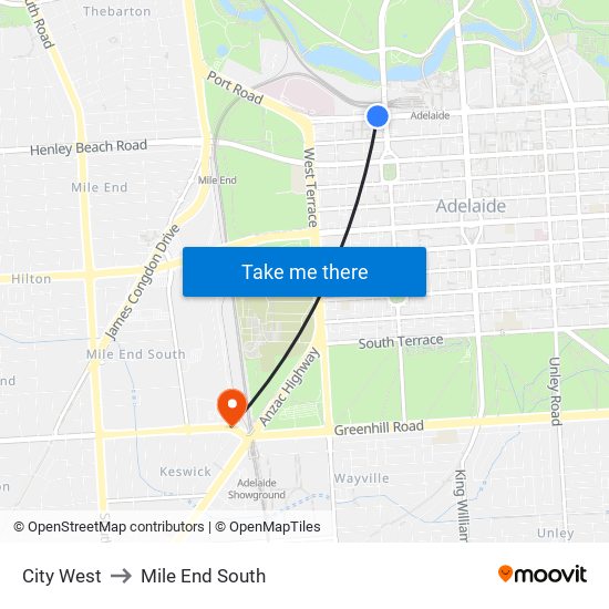 City West to Mile End South map