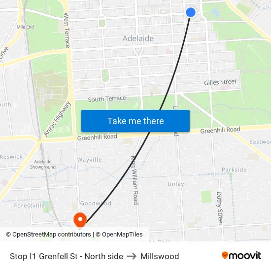 Stop I1 Grenfell St - North side to Millswood map