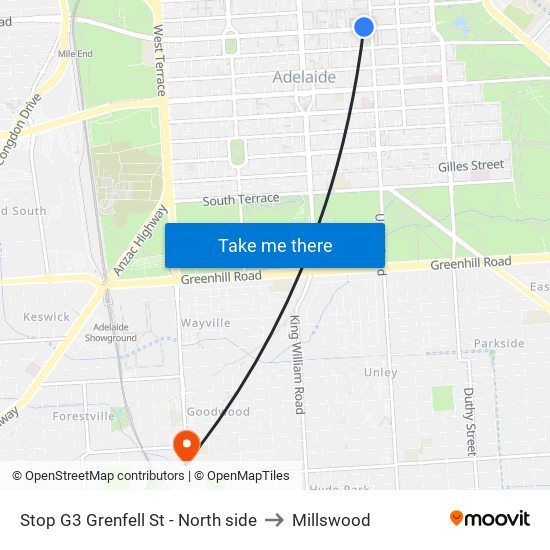 Stop G3 Grenfell St - North side to Millswood map