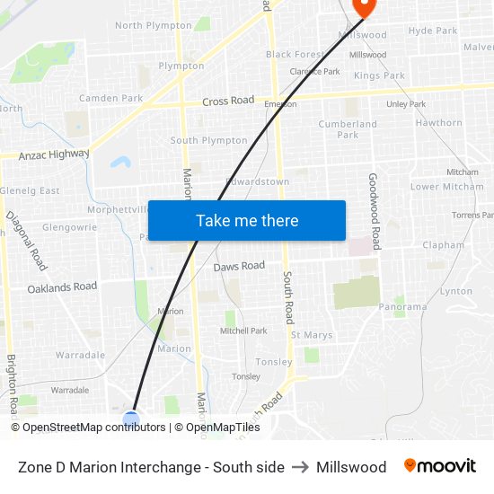 Zone D Marion Interchange - South side to Millswood map