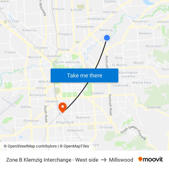 Zone B Klemzig Interchange - West side to Millswood map