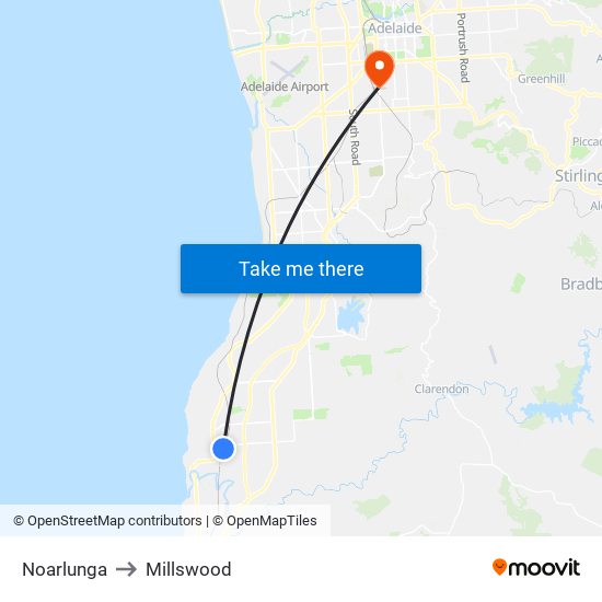 Noarlunga to Millswood map