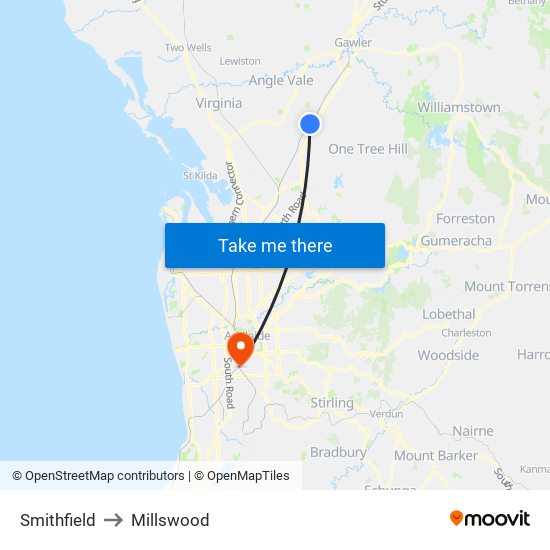 Smithfield to Millswood map