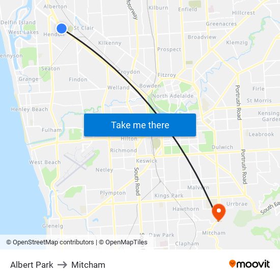 Albert Park to Mitcham map