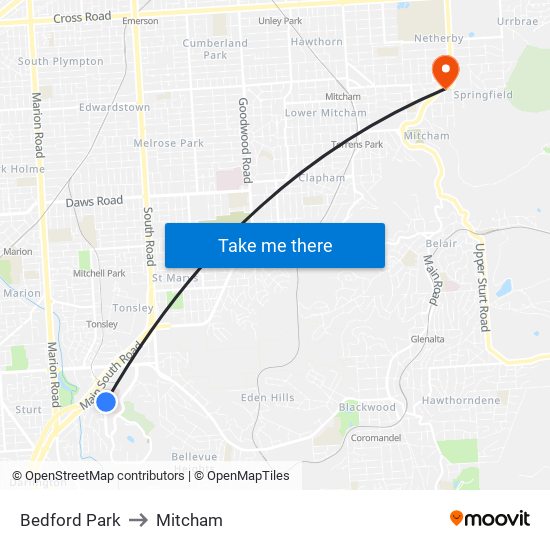 Bedford Park to Mitcham map