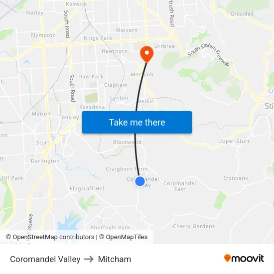 Coromandel Valley to Mitcham map