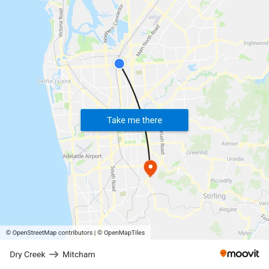 Dry Creek to Mitcham map