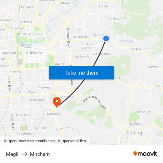 Magill to Mitcham map