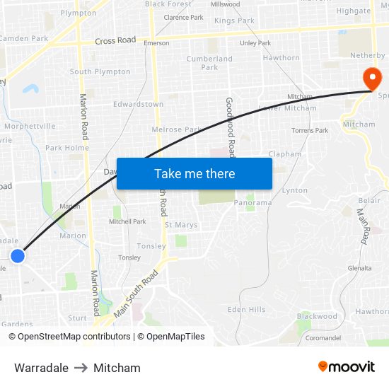 Warradale to Mitcham map