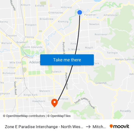 Zone E Paradise Interchange - North West side to Mitcham map