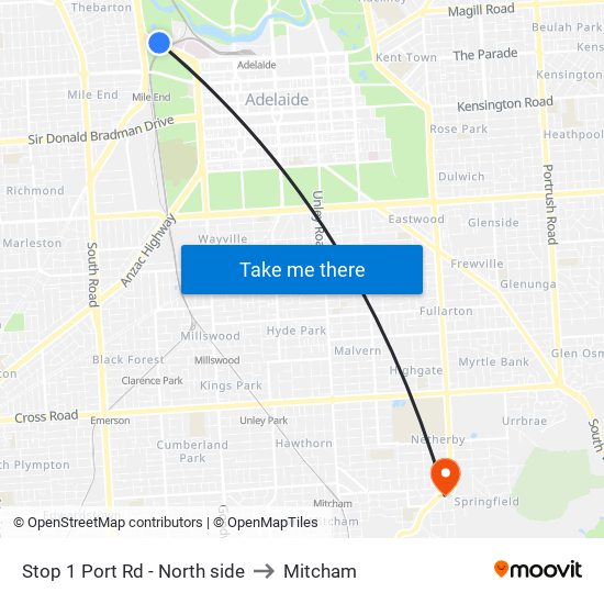 Stop 1 Port Rd - North side to Mitcham map