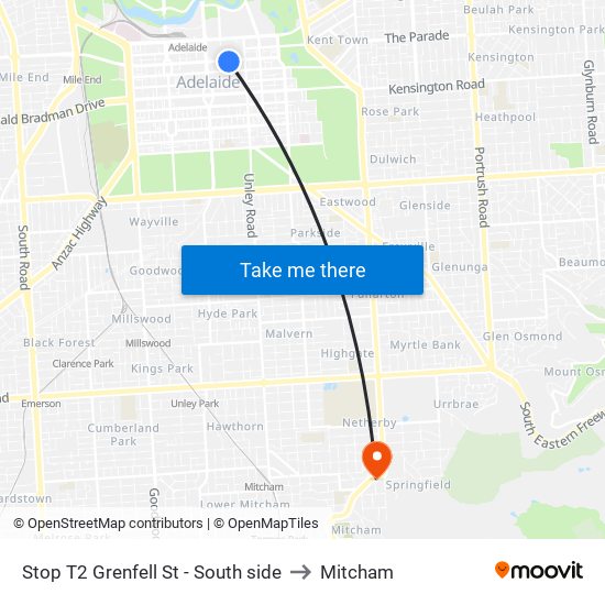 Stop T2 Grenfell St - South side to Mitcham map