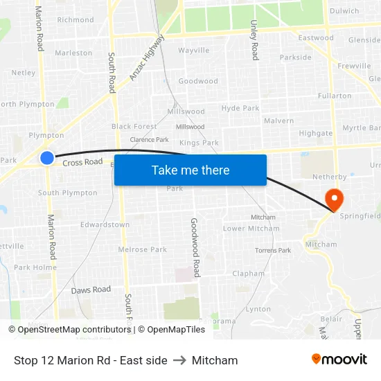 Stop 12 Marion Rd - East side to Mitcham map