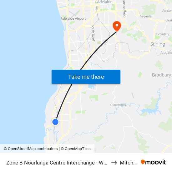 Zone B Noarlunga Centre Interchange - West side to Mitcham map