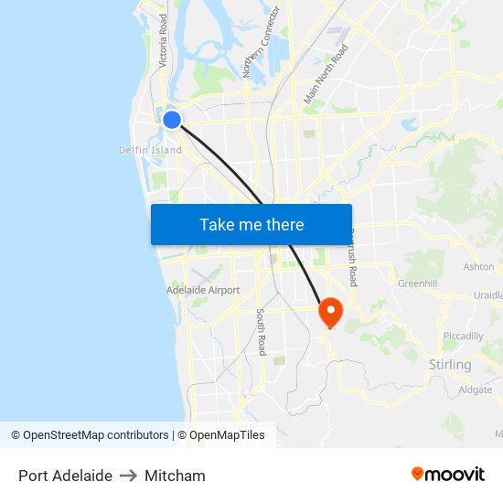 Port Adelaide to Mitcham map