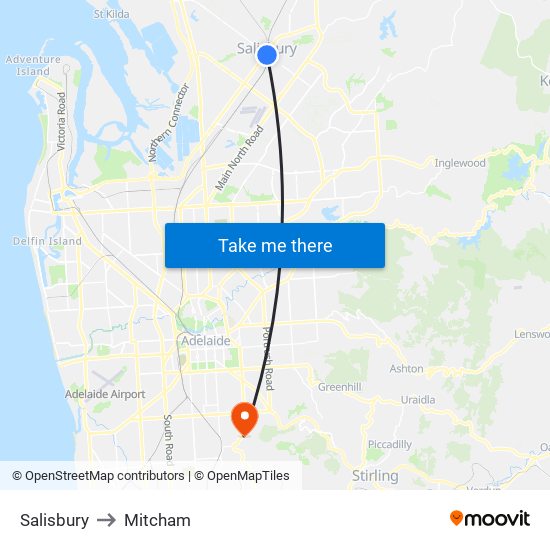 Salisbury to Mitcham map