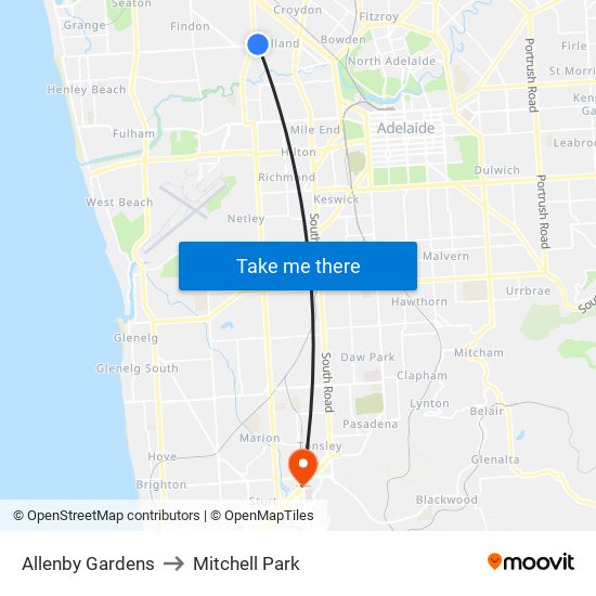 Allenby Gardens to Mitchell Park map