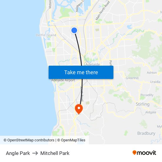 Angle Park to Mitchell Park map
