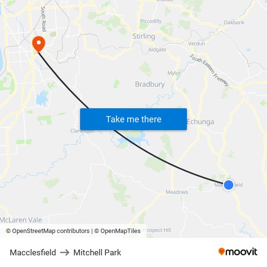 Macclesfield to Mitchell Park map