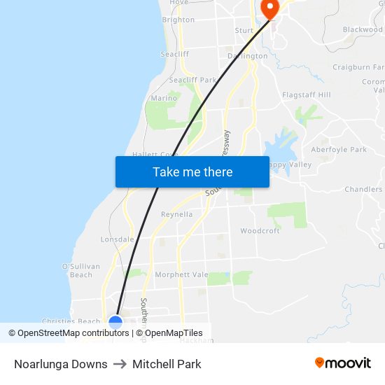 Noarlunga Downs to Mitchell Park map