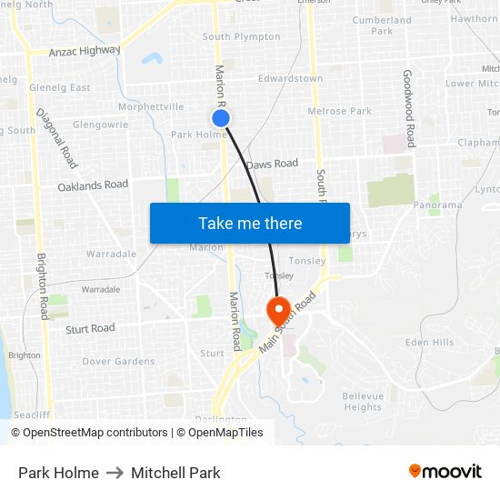 Park Holme to Mitchell Park map