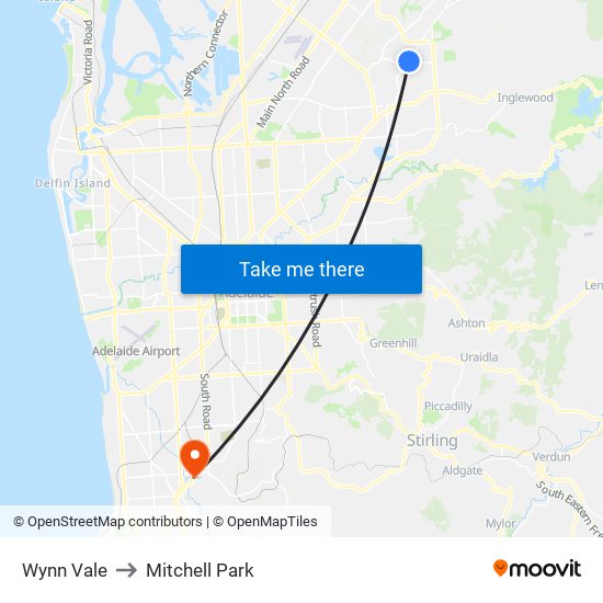 Wynn Vale to Mitchell Park map