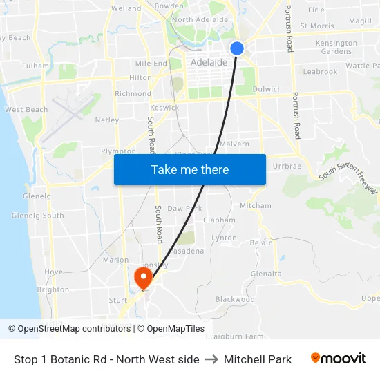 Stop 1 Botanic Rd - North West side to Mitchell Park map