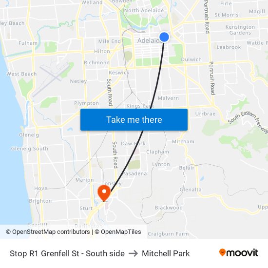 Stop R1 Grenfell St - South side to Mitchell Park map