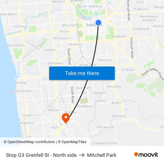 Stop G3 Grenfell St - North side to Mitchell Park map