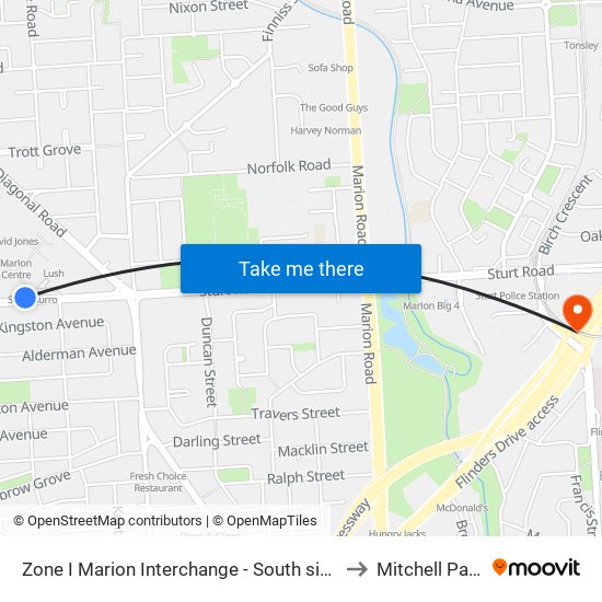 Zone I Marion Interchange - South side to Mitchell Park map