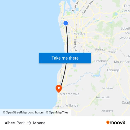 Albert Park to Moana map